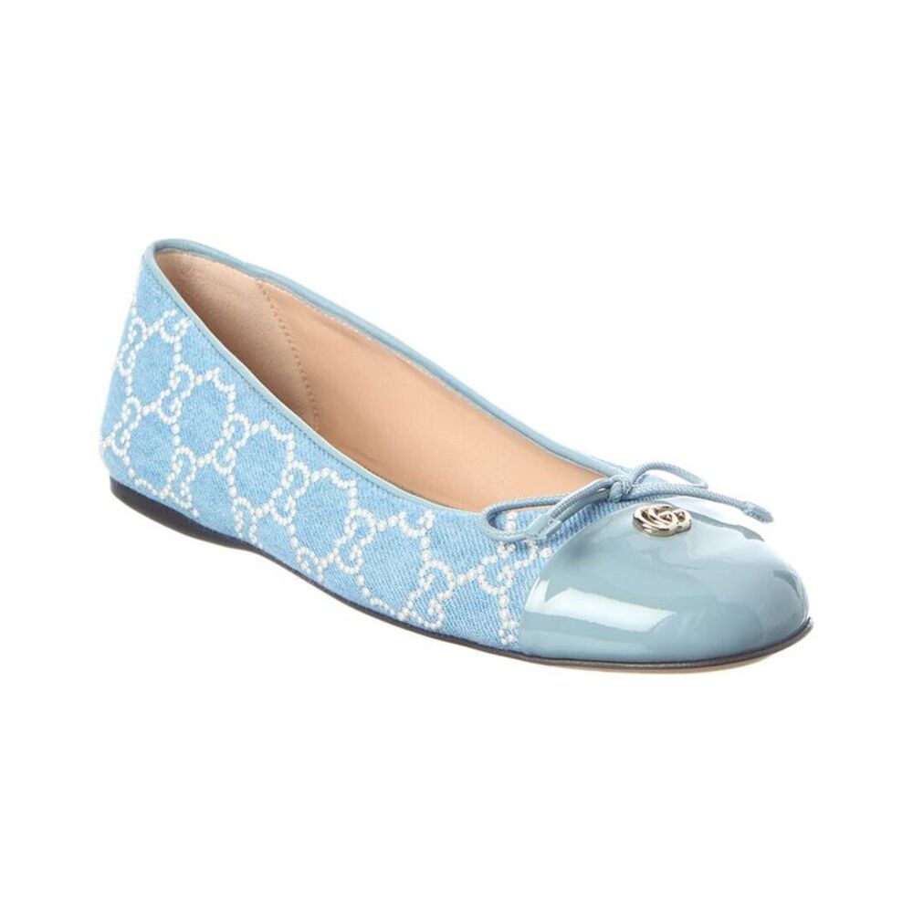 Gucci Gg Embellished Denim & Patent Ballet Flat, Blue